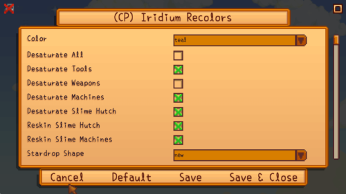 Iridium Recolorsの設定画面